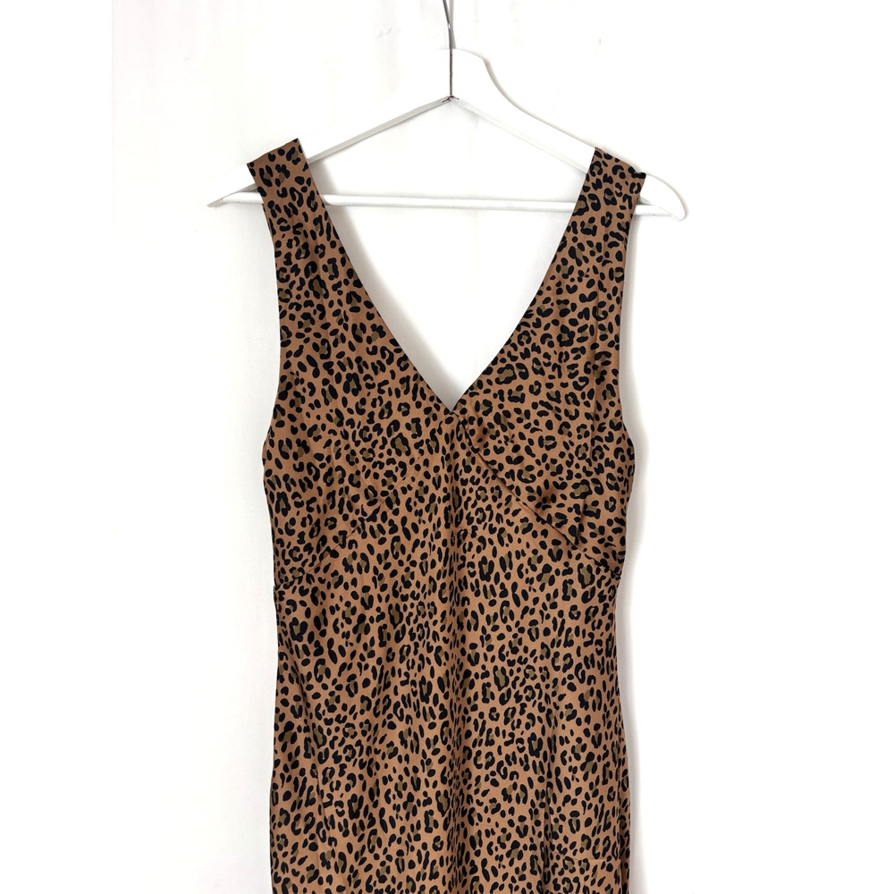 American Eagle Leopard Midi Dress Large Brown Aline Vneck Sleeveless Boho - Picture 4 of 7